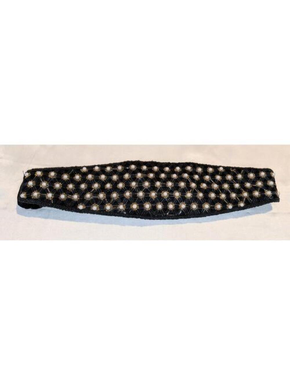 Vintage Black Velvet Faux Pearl Beaded Cumberbund Style Belt 36"-30"